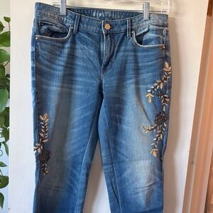 Girlfriend Collective Blue Jeans with Gold Embroidery